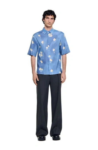 Sandro Abstract Floral Shirt In Blue