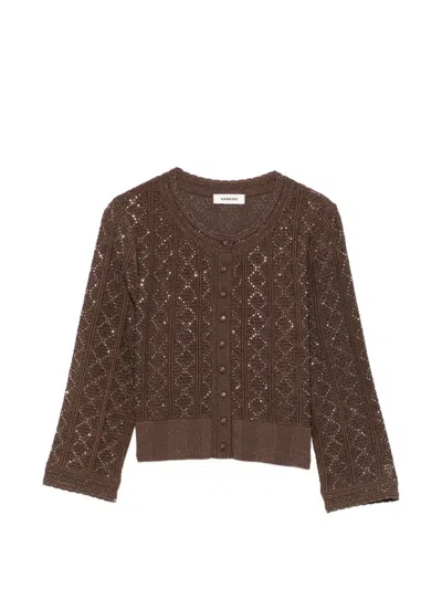 Sandro Abstract-pattern Cardigan In Brown