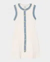 Sandro Womens Ruffle-hem Contrast-trim Stretch-knit Mini Dress Naturels In Ecru