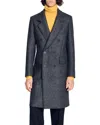 Sandro Double-breasted Virgin Wool Coat In Gray