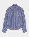Sandro Womens Bleus Striped Rhinestone-embellished Cotton Shirt In Blue