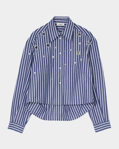 SANDRO AGATHE EMBELLISHED CUTOUT STRIPED SHIRT