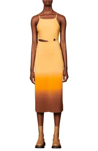 Sandro Aja Cutout Ombré Midi Dress In Orange