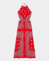 Sandro Womens Rouges Bandana-print Halterneck Cotton Maxi Dress In Red / White