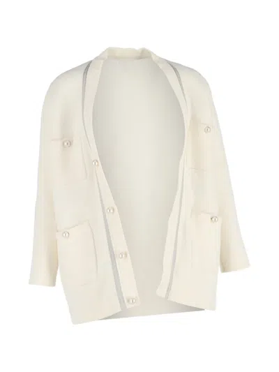 Pre-owned Sandro Aldy Pearl-embellished Cardigan In Neutral