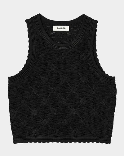 Sandro Alerio Floral Knit Tank Top In Black