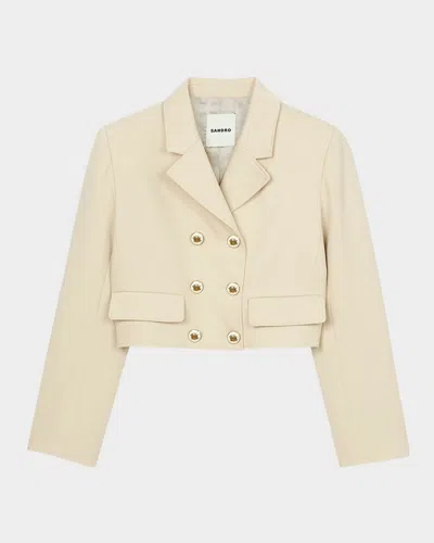 Sandro Alessandrie Double-breasted Cropped Blazer In Sand