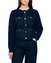 Sandro Alexandre Denim Trim Cardigan In Blue