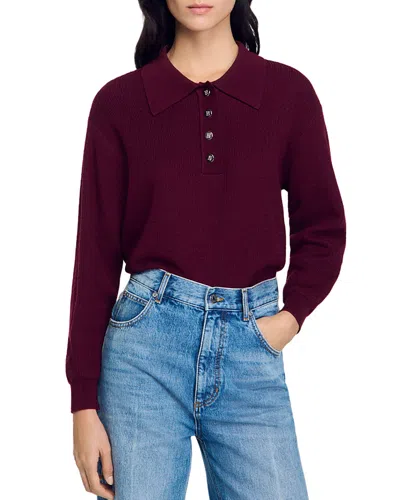 Sandro Cable Knit Polo-neck Jumper In Rouges