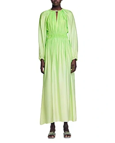 Sandro Gradient-effect Satin Maxi Dress In Fluo Green