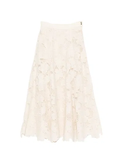 Sandro A-line Floral-embroidered Midi Skirt In Neutral
