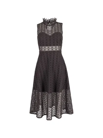 Pre-owned Sandro Alisa Crochet Midi Dress In Black