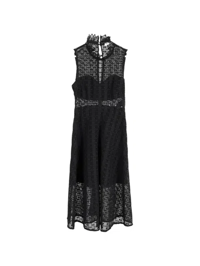 Pre-owned Sandro Alisa Midi Dress In Black