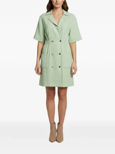 Pre-owned Sandro Alize Double-breasted Shirt Midi Dress In Green