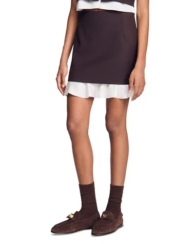 Sandro Allison Contrast Hem Mini Skirt In Brown