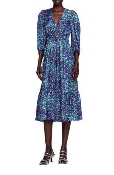 Sandro Almada Silk Midi Dress In Blue