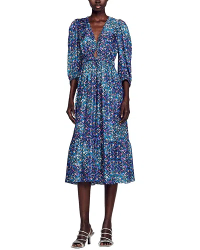 Sandro Almada Silk Midi Dress In Multi