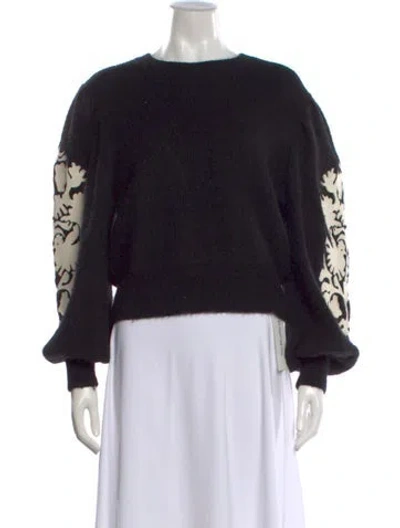 Pre-owned Sandro Alpaca Floral Print Sweater In Black