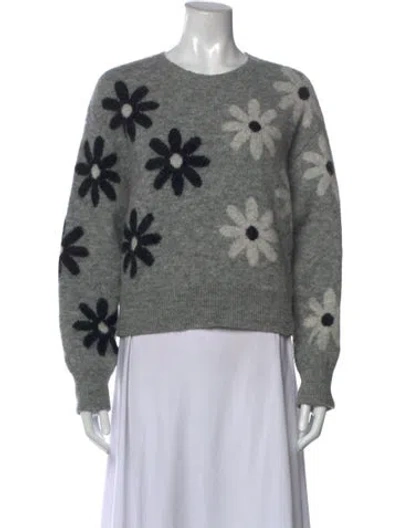 Pre-owned Sandro Alpaca Floral Print Sweater In Grey