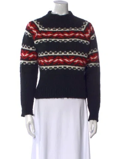 Pre-owned Sandro Alpaca Striped Sweater In Black