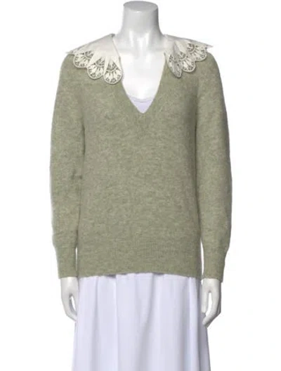 Pre-owned Sandro Alpaca V-neck Sweater In Green