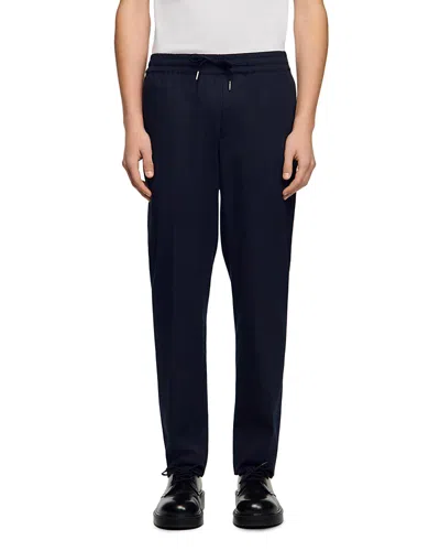 Sandro Alpha Cotton Blend Straight Leg Drawstring Pants In Blue