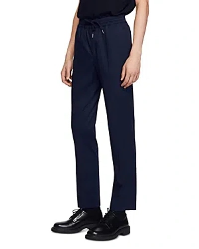 Sandro Alpha Cotton Blend Straight Leg Drawstring Pants In Dark Navy