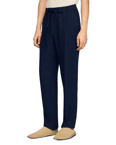 Sandro Alpha Linen Classic Fit Pants In Blue