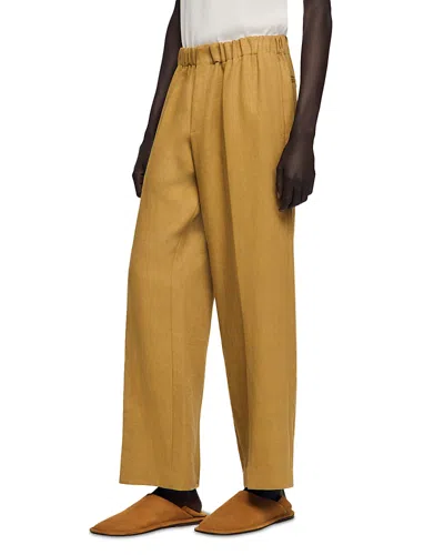 Sandro Alpha Wide Leg Elastic Trousers In Brown