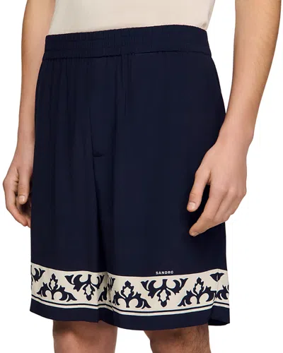 Sandro Amalfi Contrast Pattern Flowy Shorts In Blue