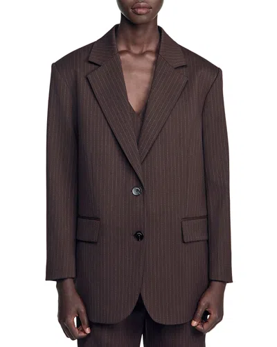 Sandro Amanda Tailored Suit Jacket In Marron / Bleu