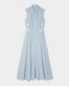 Sandro Womens Bleus Stripe-print Embroidered Stretch-cotton Maxi Dress In Sky Blue
