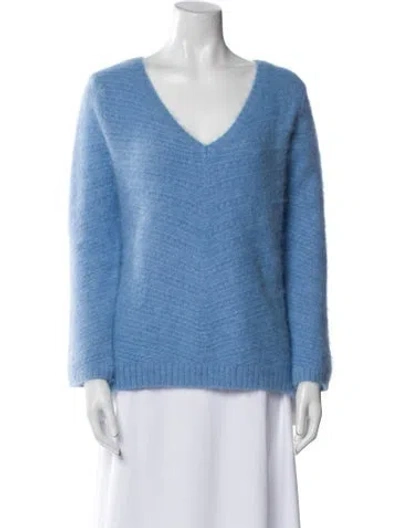 Pre-owned Sandro Angora V-neck Sweater In Blue