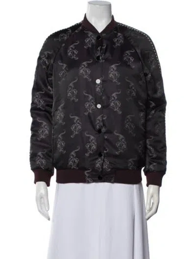 Pre-owned Sandro Animal Print Bomber Jacket In Purple