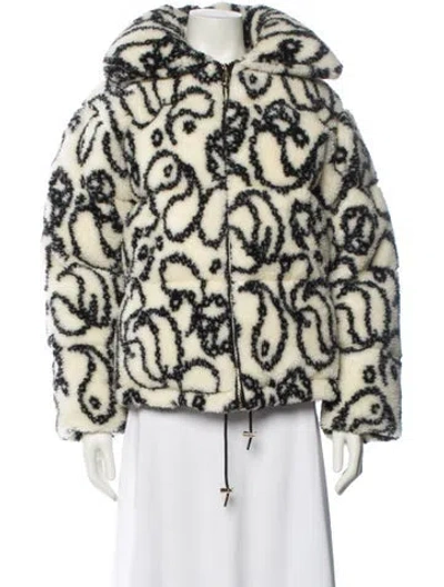 Pre-owned Sandro Animal Print Faux Fur Coat In White
