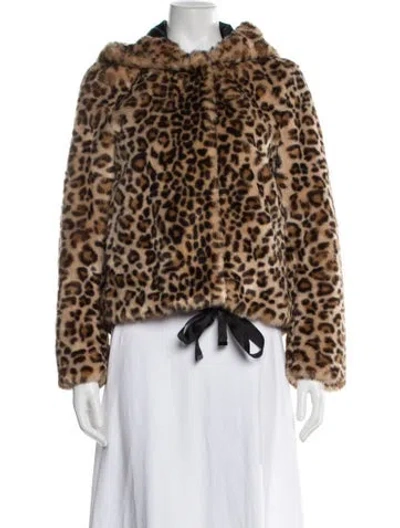 Pre-owned Sandro Animal Print Faux Fur Jacket In Brown