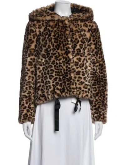 Pre-owned Sandro Animal Print Faux Fur Jacket In Neutral