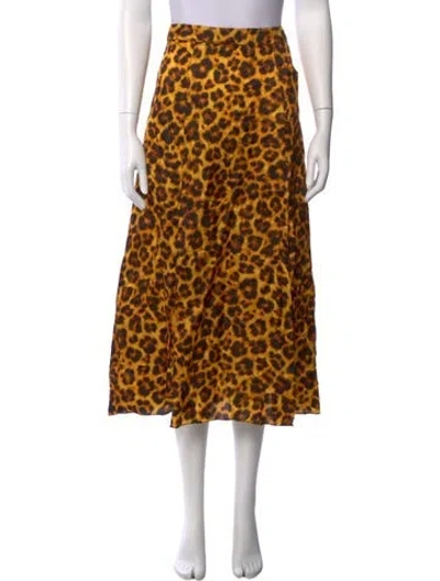 Pre-owned Sandro Animal Print Midi Length Skirt In Yellow