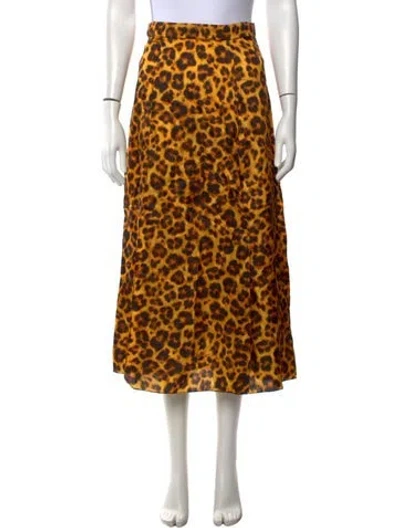Pre-owned Sandro Animal Print Midi Length Skirt In Yellow