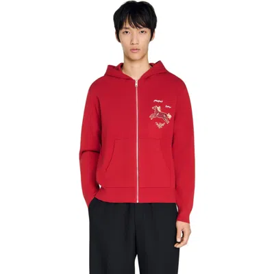 Sandro Animal Print Zip-up Cardigan In Red