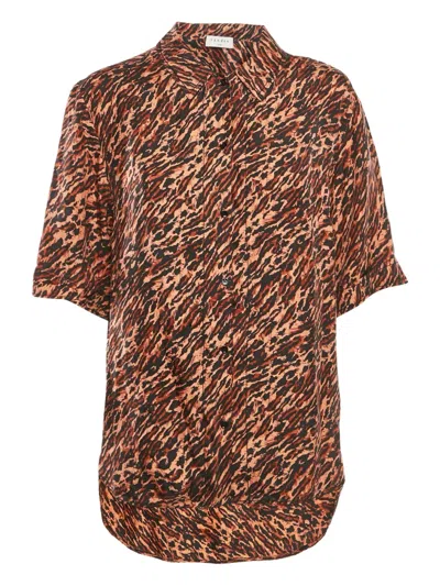 Pre-owned Sandro Animal-print Short-sleeve Shirt In Brown