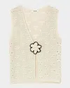 Sandro Womens Naturels Flower-embroidered V-neck Sleeveless Crochet Cardigan In Ecru