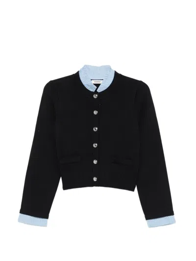 Sandro Anthony Contrast-collar Button-up Cardigan In Blue