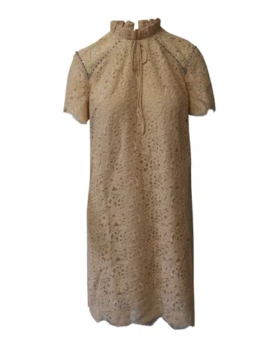 Pre-owned Sandro Antilope Lace Dress In Peach Polyamide In Brown