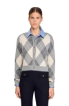 Sandro Womens Grey Argyle Round-neck Wool And Cashmere-blend Cardigan In Black