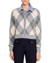 Sandro Argyle Pattern Cardigan Sweater In Gray