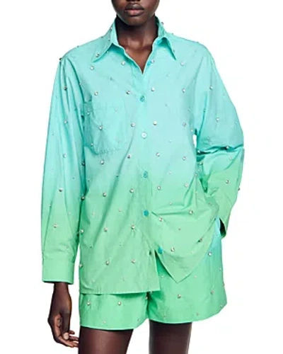 Sandro Aricie Shirt In Blue / Green