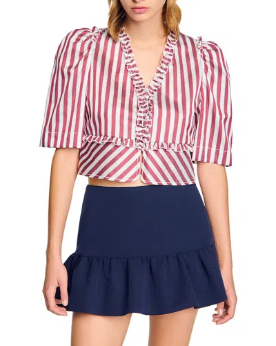 Sandro Arlequin Striped Blouse In Burgundy