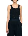Sandro Womens Black Rhinestone-embellished Round-neck Stretch-cotton Tank Top In Black