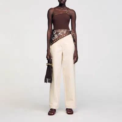 Sandro Asymmetric Bodysuit With Bead Detail In Brown